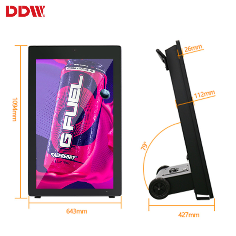 Outdoor capacitive touch lcd portable with wheels display advertising digital signage battery powered